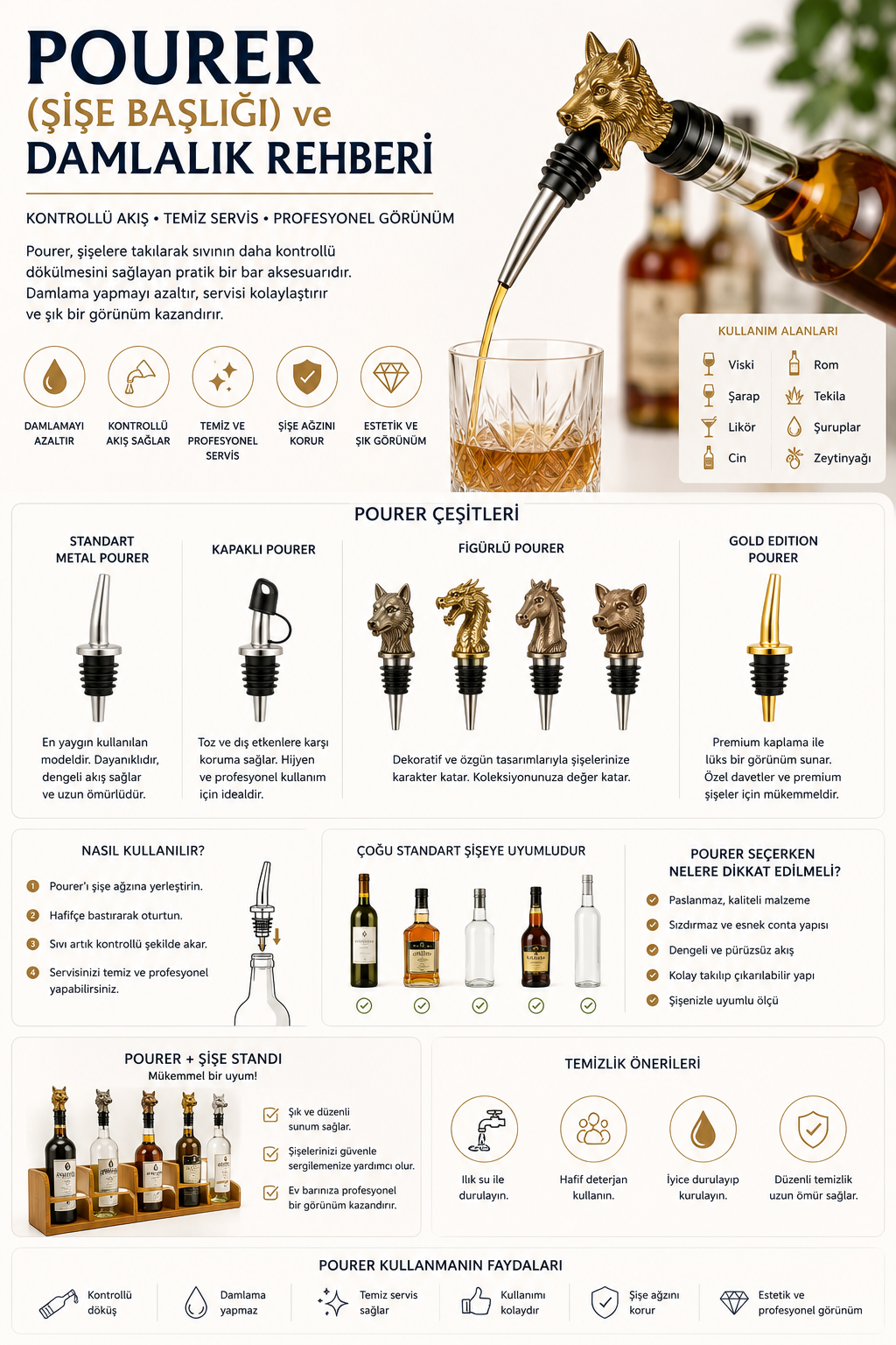 Pourer (Şişe Başlığı) ve Damlalık Rehberi | Kullanımı, Avantajları ve Seçim İpuçları | Bayvora